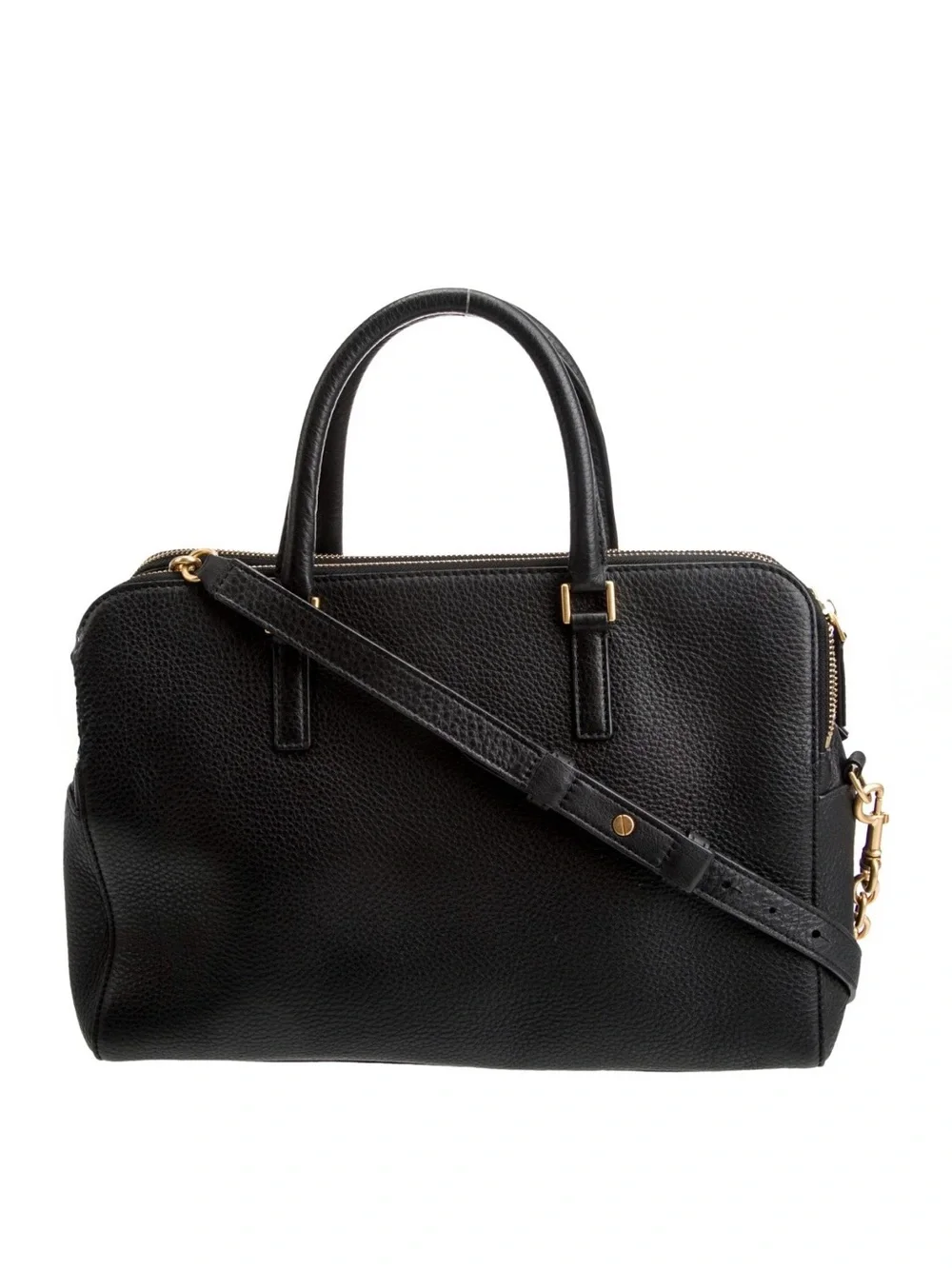 TORY BURCH Georgia Double Zip Pebbled Leather Satchel Black Gold 8